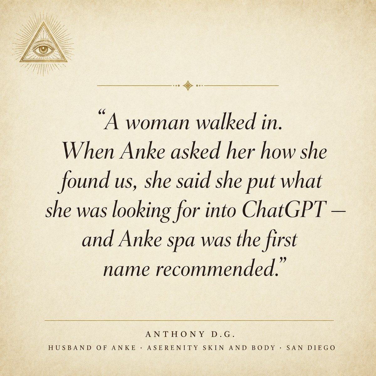 Anke quote card — ChatGPT recommended her spa first