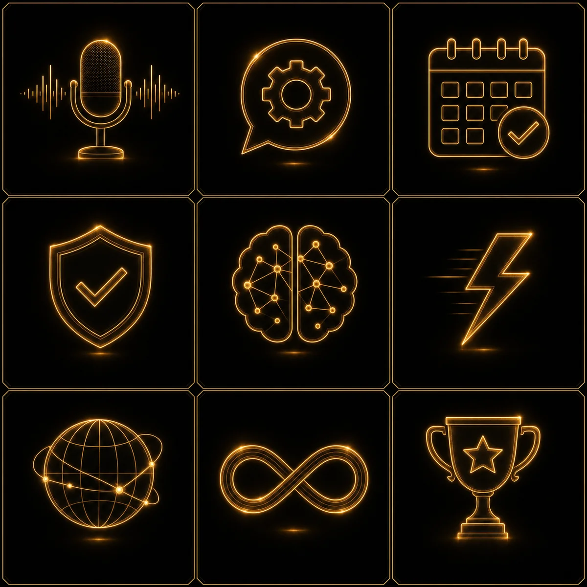 Nine Build A Becky platform capabilities visualized as a golden icon grid